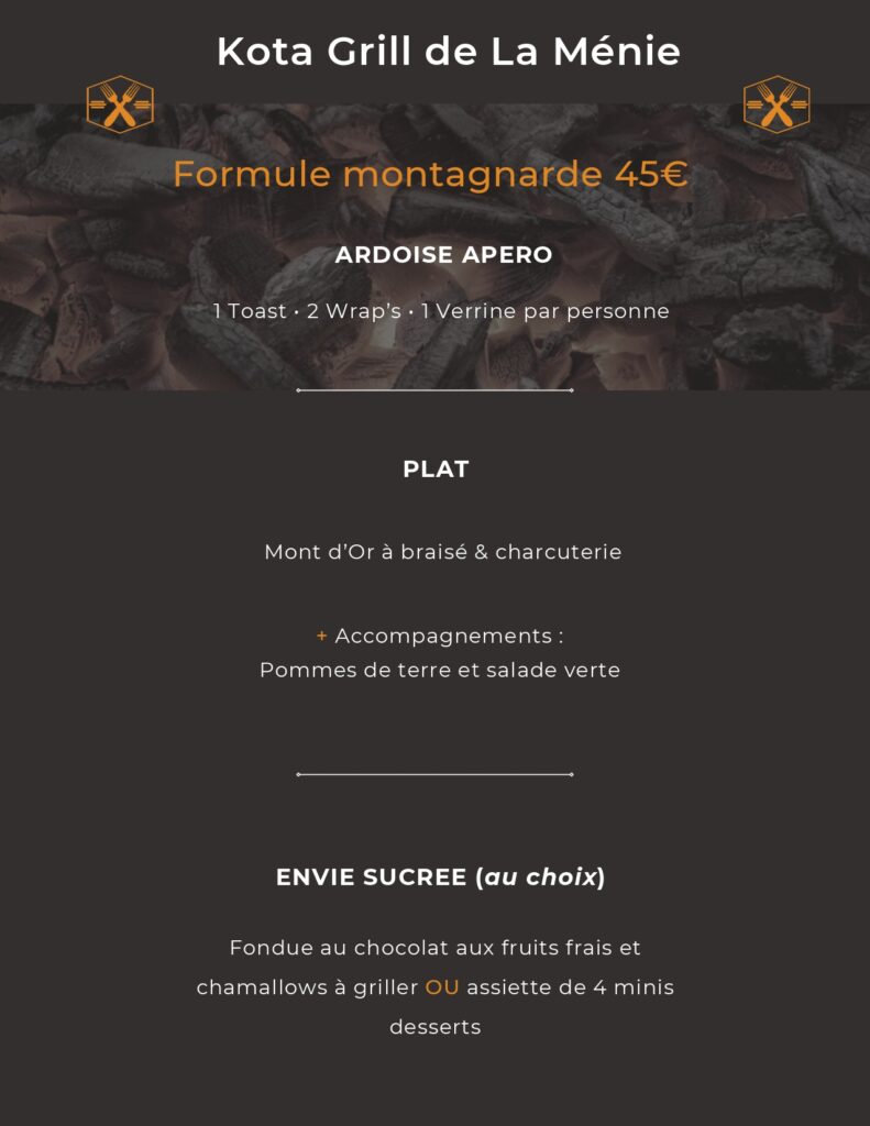 menu formule montagnard kotagrill saint malo du bois